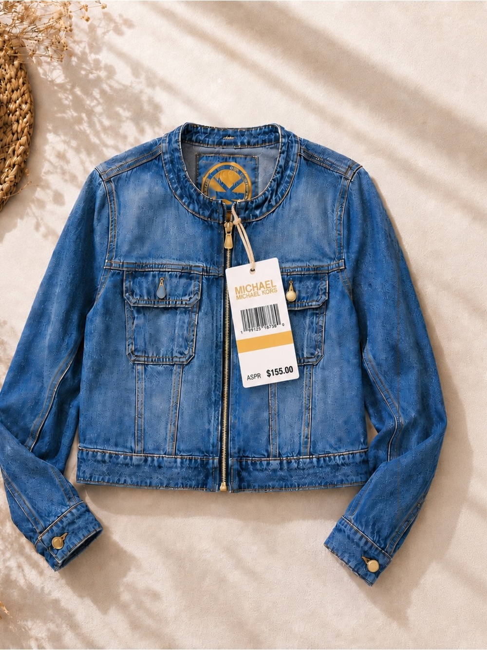 Michael Kors Blue Cropped Denim Jacket with Pocket Flaps - Picture 6 of 6